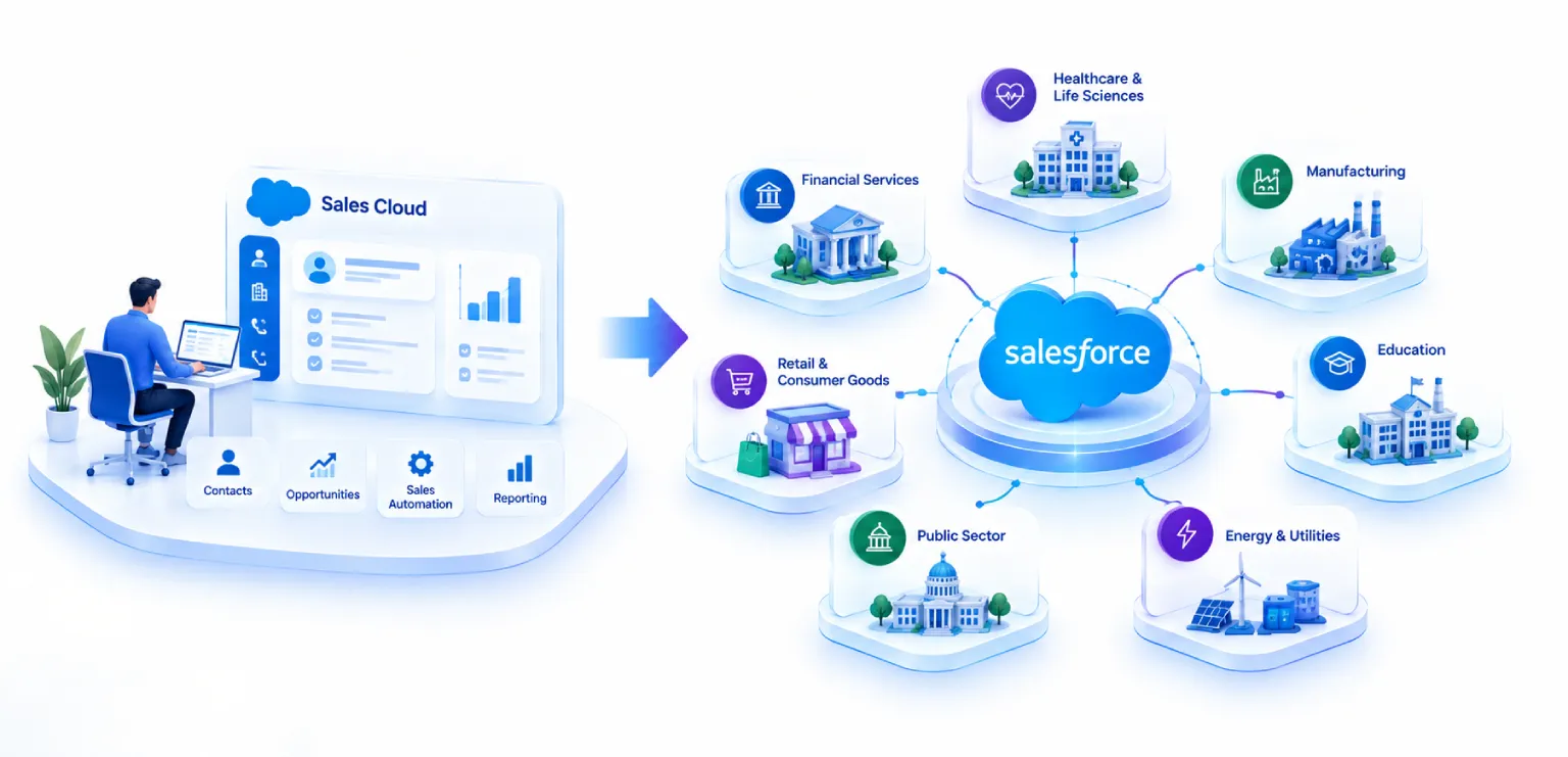 Industry Cloud ships with your sector's data model; Sales Cloud makes you build it. Compare both, see which fits your industry, and know when to migrate.
